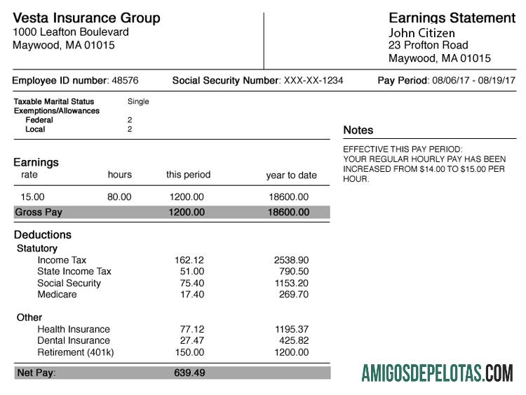 Declaração de ganhos do USA ALABAMA Vesta Insurance Group em formatos Word e PDF amostra